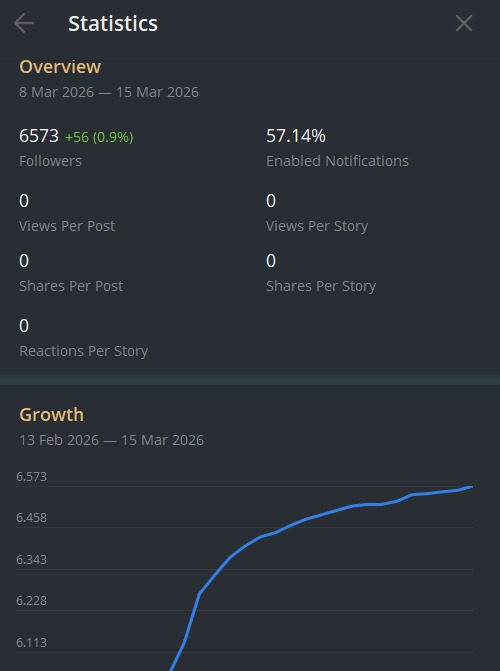 Resultado Telegram - crecimiento 6,573 seguidores